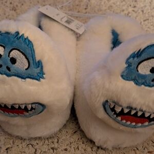 Kids Furry Monster Slippers - White and Blue